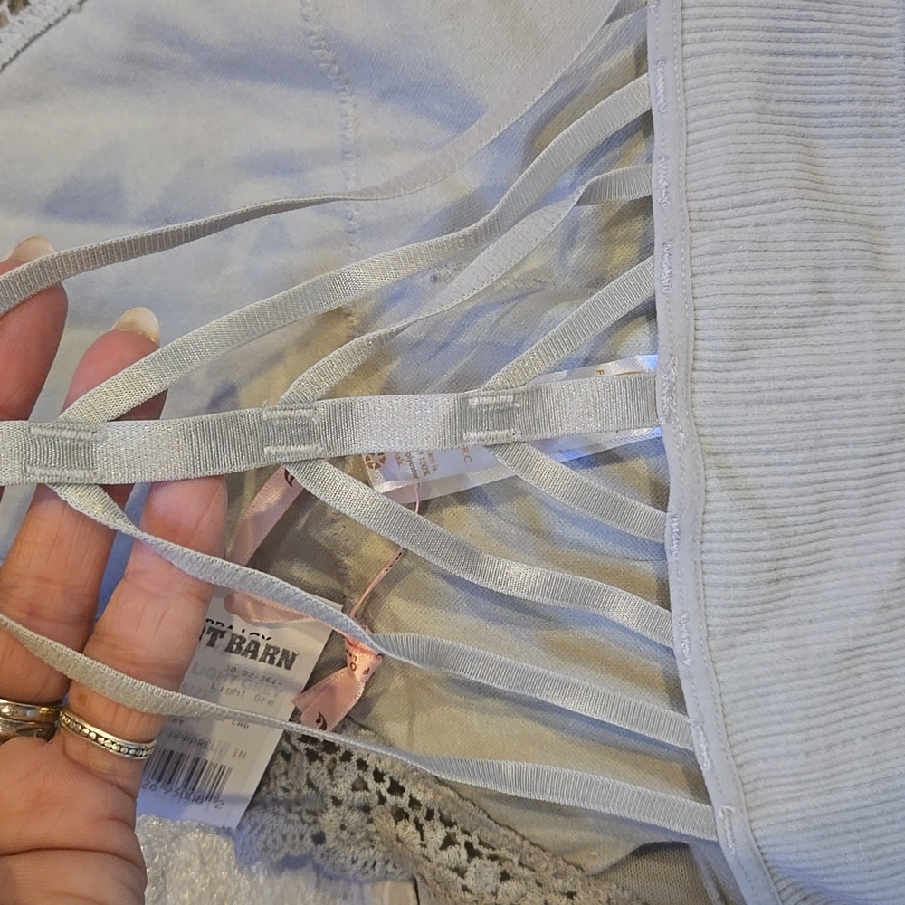 New Fornia Light Gray Strappy Back Lace Accent High Neck Bralette - Picture 4 of 11